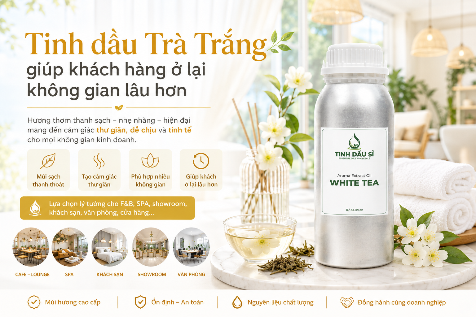 Tinh dầu Trà Trắng giúp khách hàng ở lại không gian lâu hơn